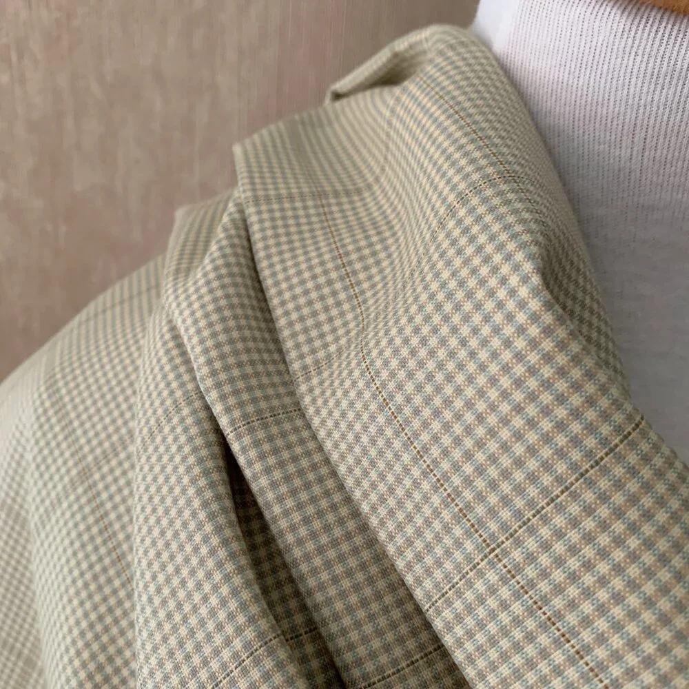 Pure Wool Taupe Blue Check Dibiella & Loro Piana Luxury Designer Fabric - Picture 5 of 14